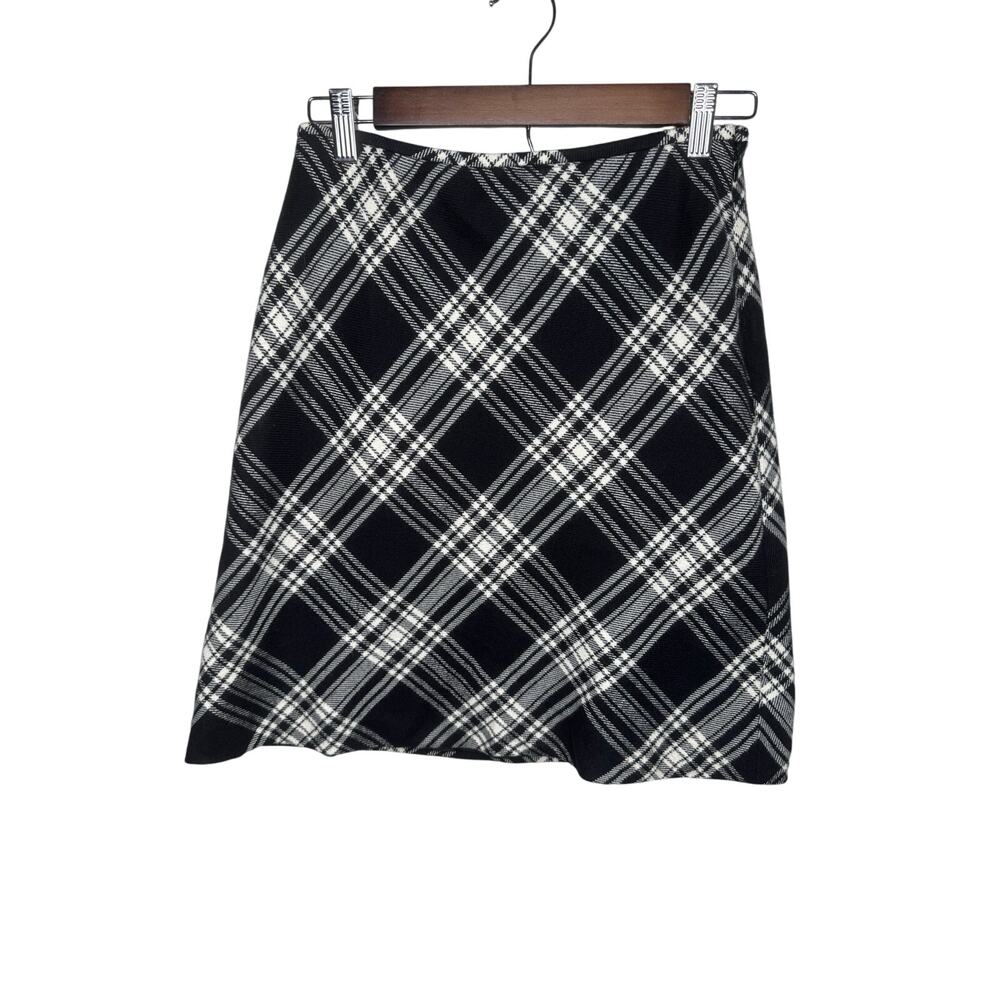 Ann Taylor LOFT Black White‎ Plaid Mini Skirt Women’s Size 4 Lined Preppy